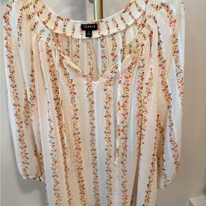 Torrid Floral Striped Blouse - Cream and Pink